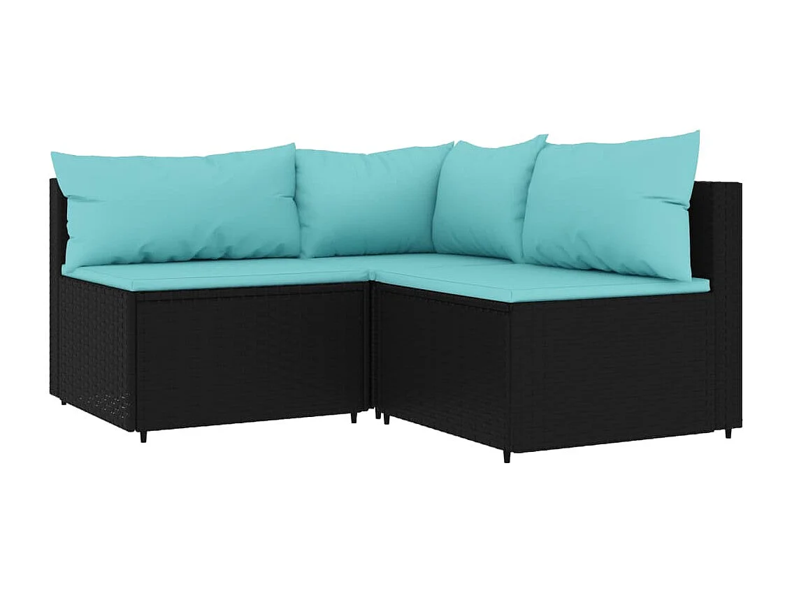 4 pcs conjunto lounge de jardim c/ almofadões vime PE preto PT761788