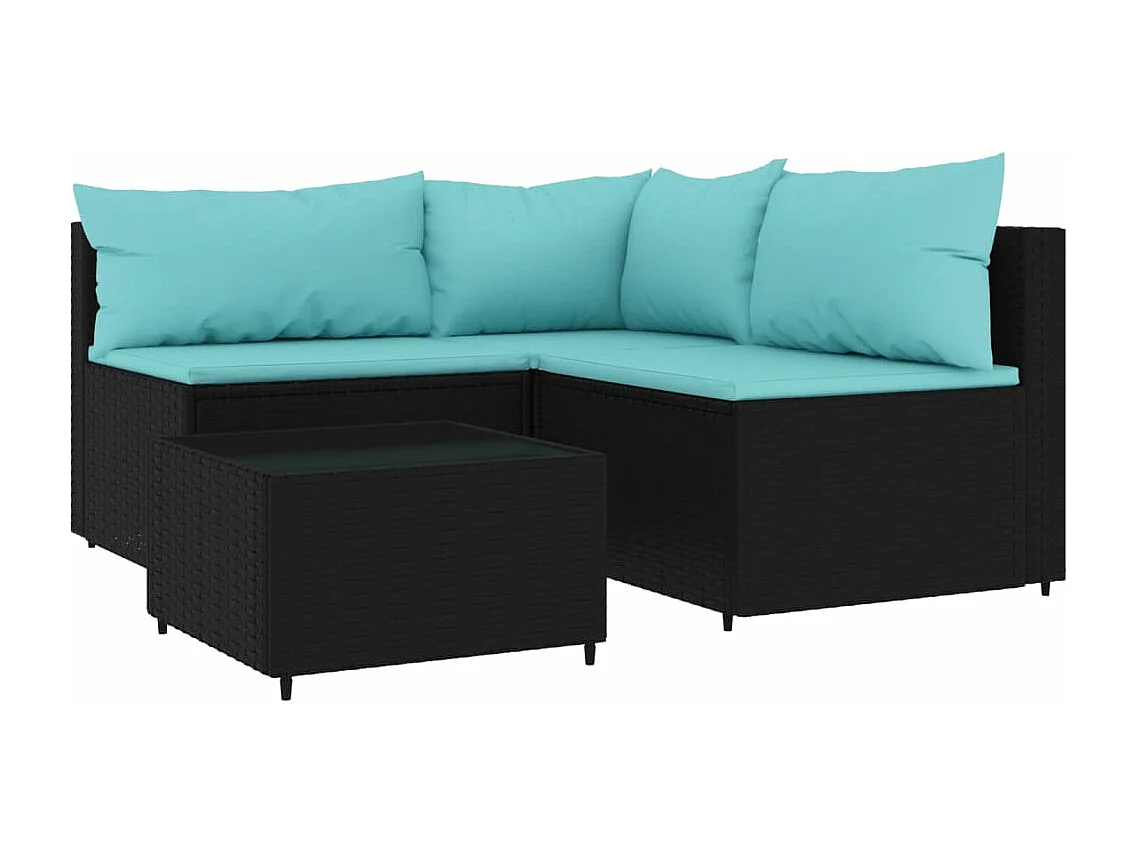 4-tlg. Garten-Sitzgruppe: Sofa + Tisch | Garten-Lounge-Set mit Kissen Schwarz Poly Rattan -GKD593807