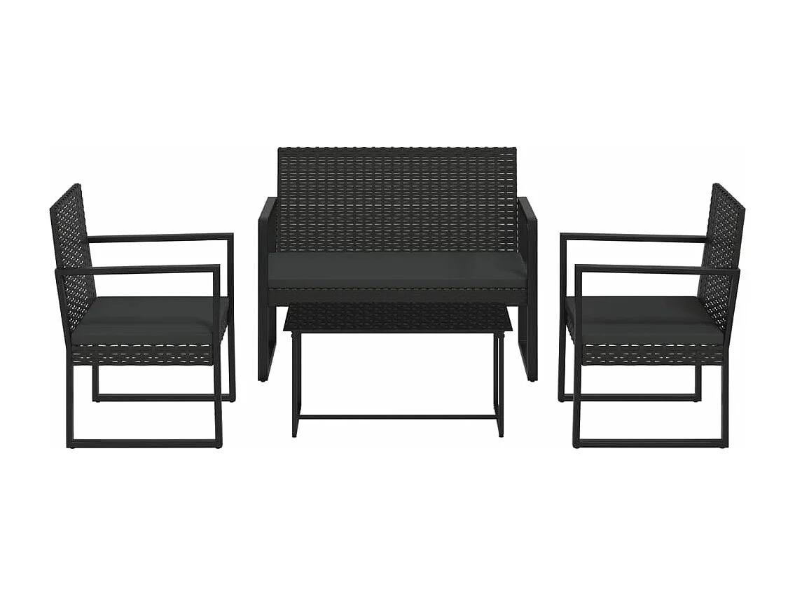 Salon de jardin 4 pcs avec coussins Noir Résine tressée REO96507