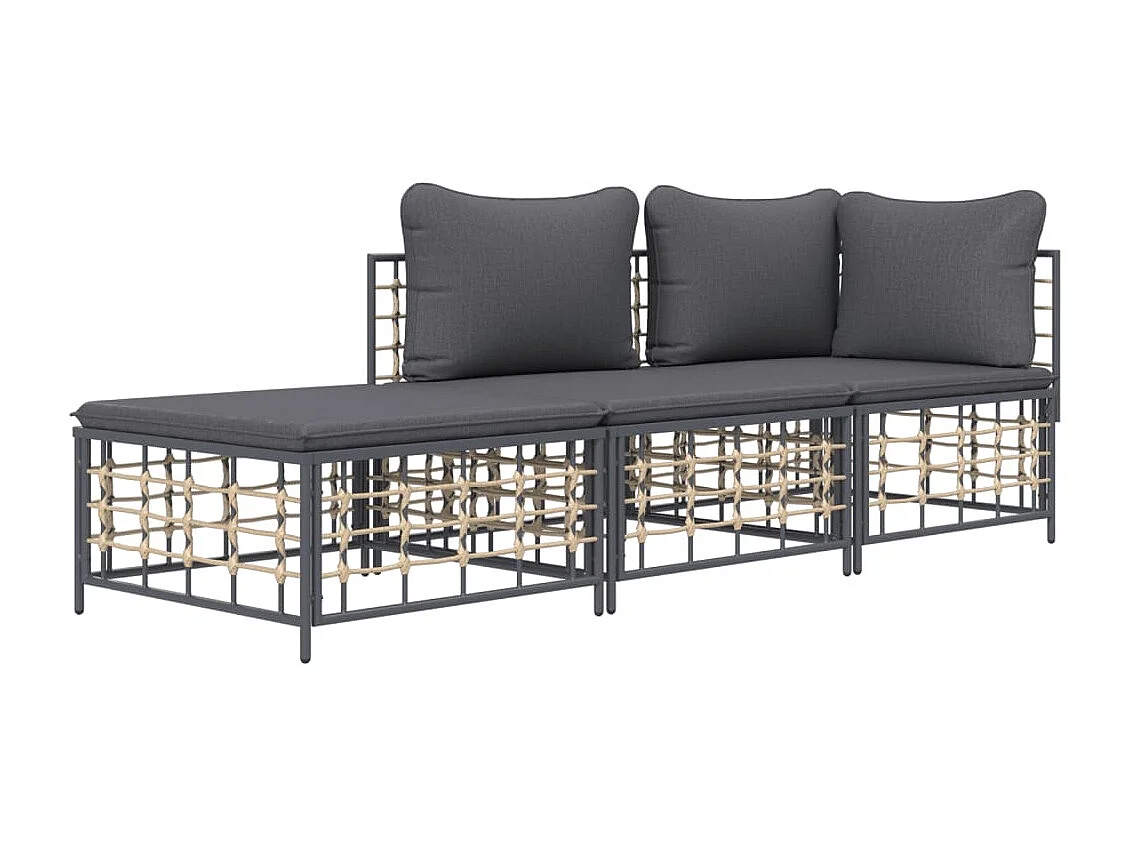 Salon de jardin 3 pcs avec coussins anthracite résine tressée REO32992