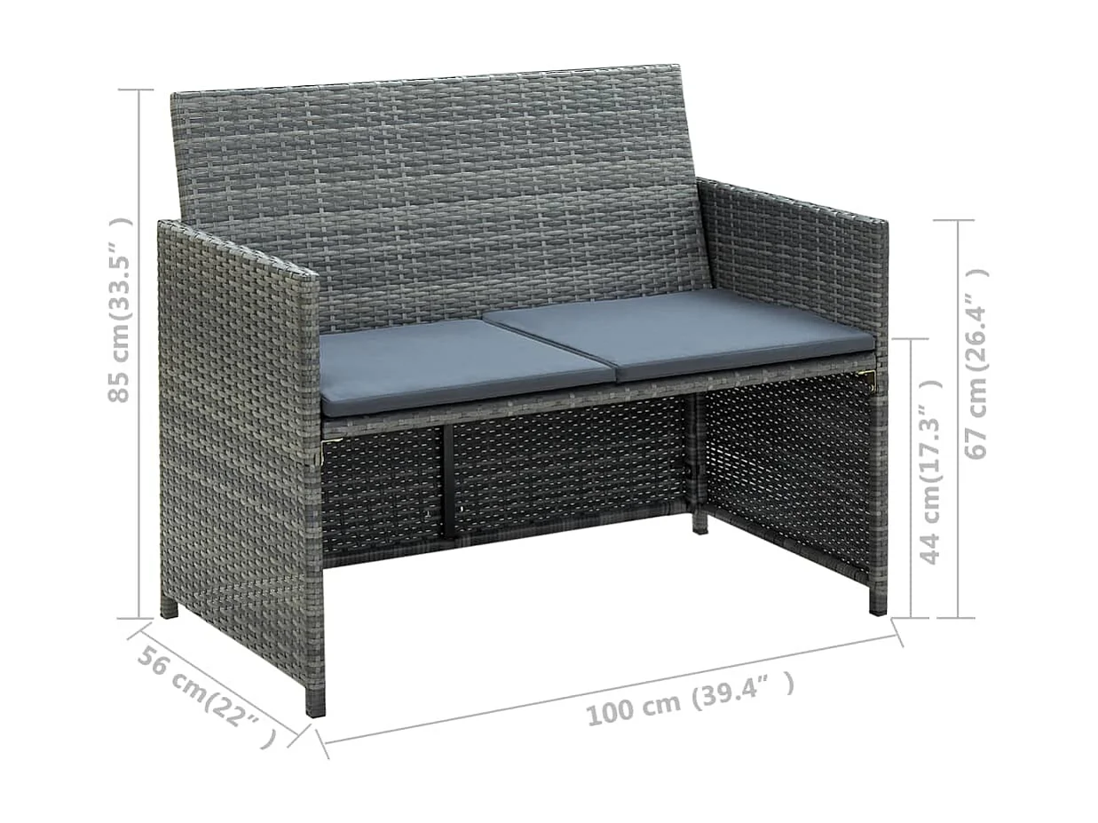 Tuinbank 2-zits met kussens poly rattan grijs NL275375