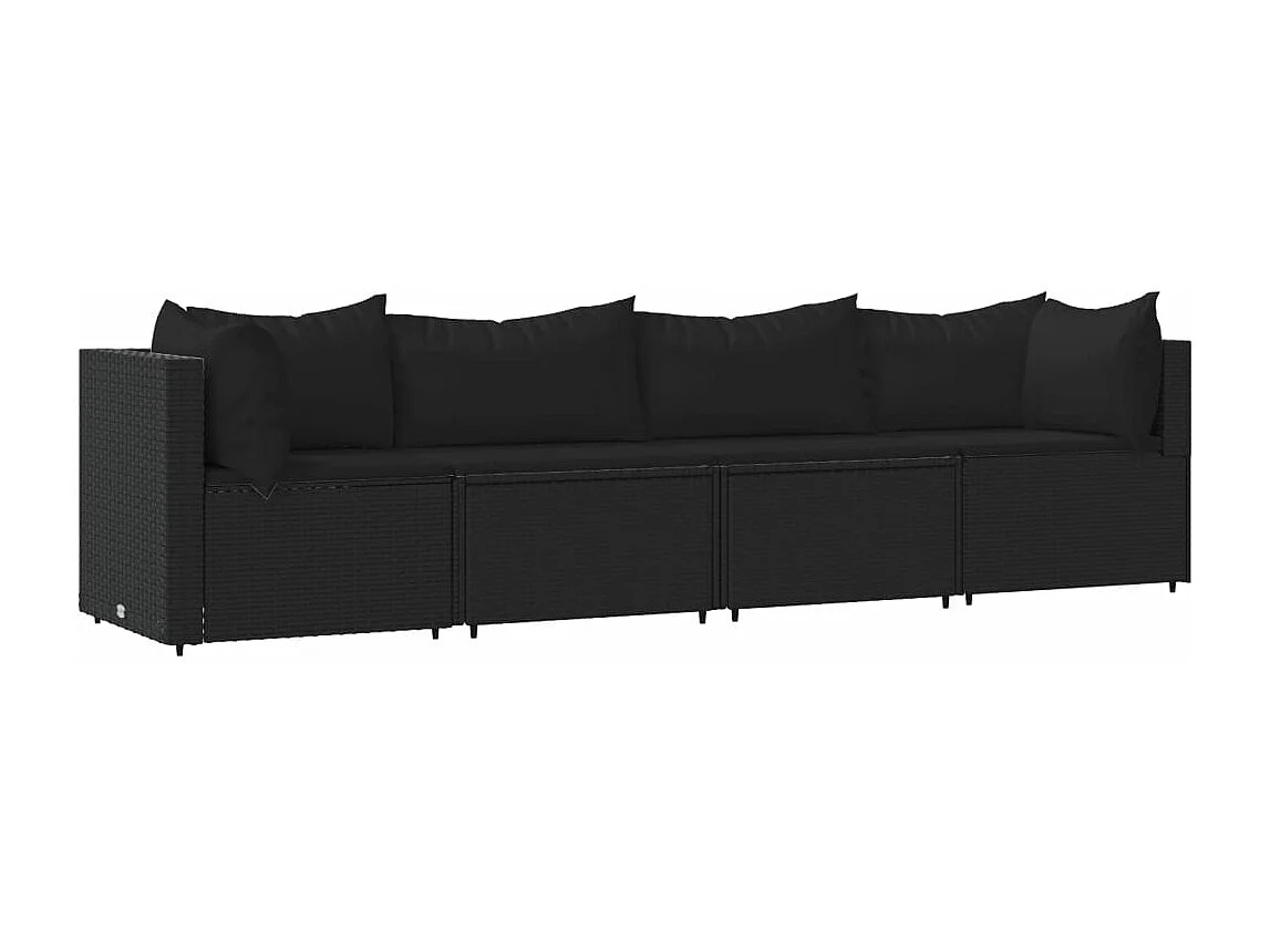 4 pcs conjunto lounge de jardim c/ almofadões vime PE preto PT830617