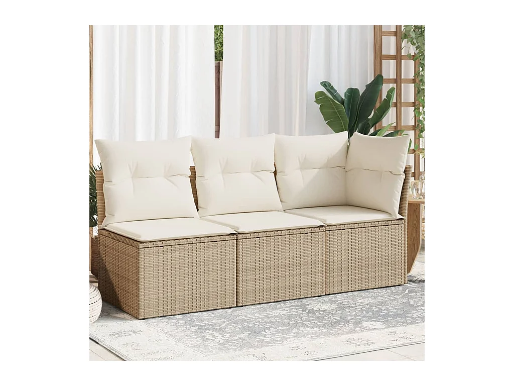 Canapé de jardin avec coussins 3 places beige résine tressée REO82738