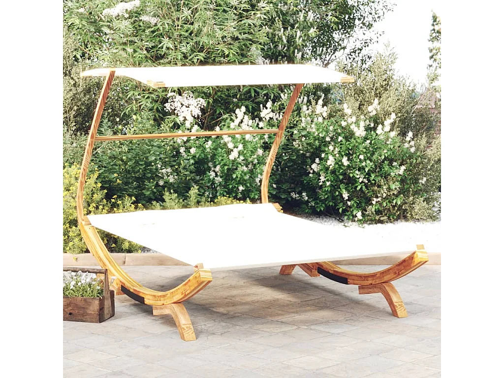 Canapé de jardin avec auvent 165x203x138 cm Bois courbé massif Crème REO71483