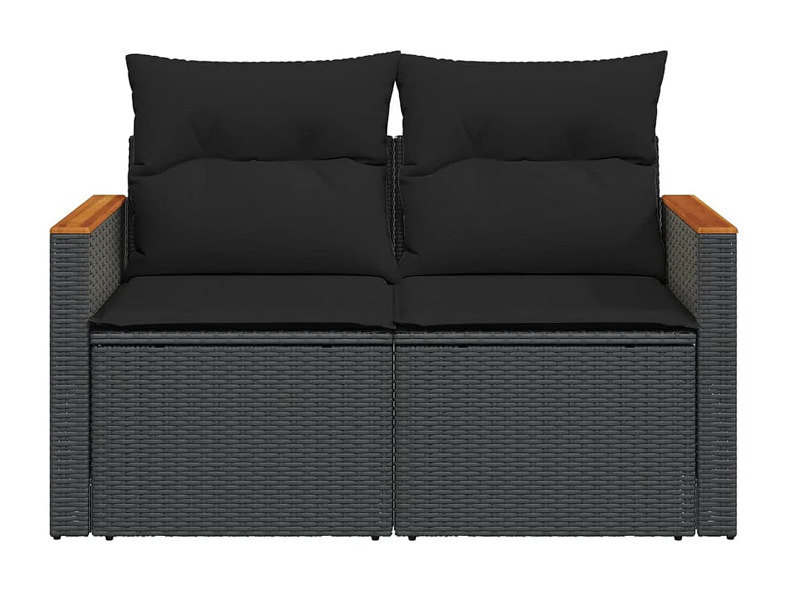 Canapé de jardin avec coussins 2 places noir résine tressée REO97799