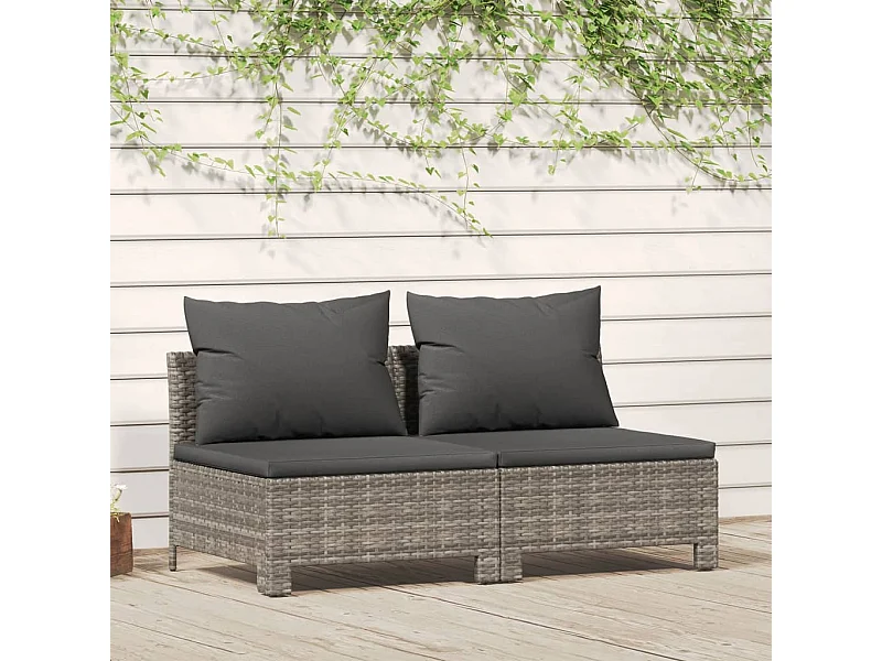 Tuinbank 2-zits met kussens poly rattan grijs NL719083