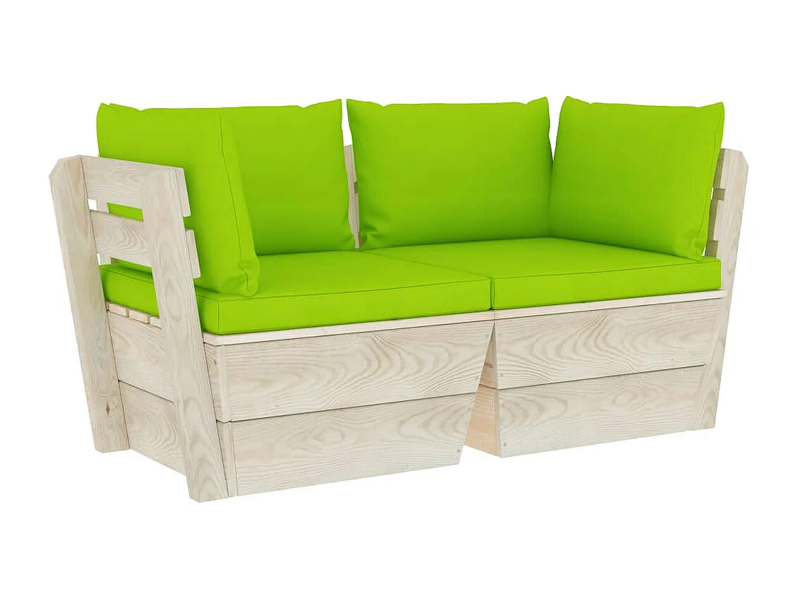 Canapé palette à 2 places de jardin avec coussins Bois d'épicéa REO38627