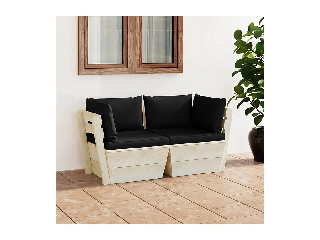 Canapé palette à 2 places de jardin avec coussins Bois d'épicéa REO66456