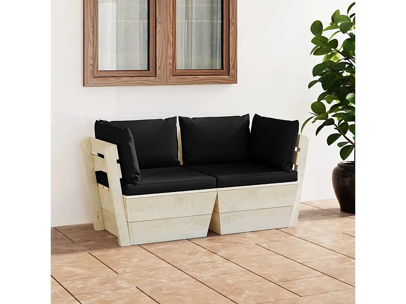 Canapé palette à 2 places de jardin avec coussins Bois d'épicéa REO66456