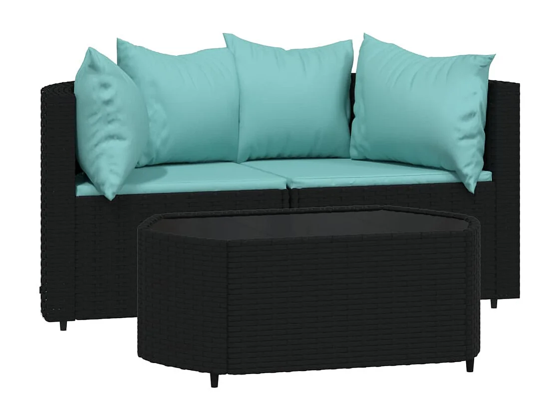 Set de muebles de jardín 3 pzas y cojines ratán sintético negro KOW55579