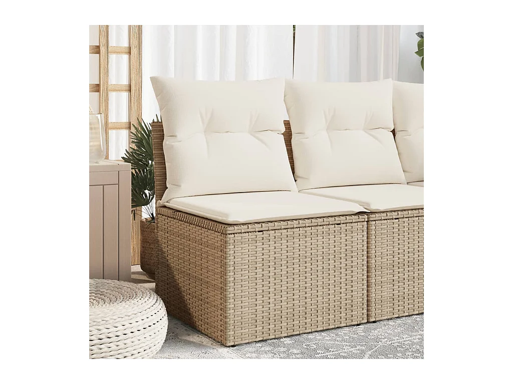 Canapé de jardin sans accoudoirs coussins beige résine tressée REO37553