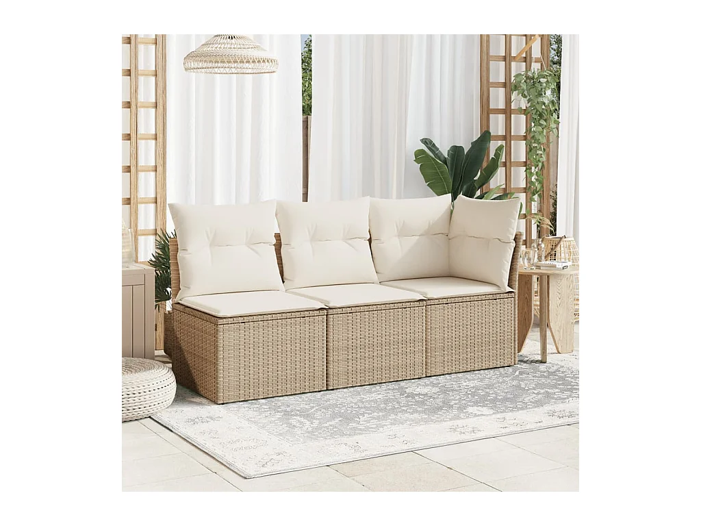 Tuinbank zonder armleuning met kussens poly rattan beige NL263030