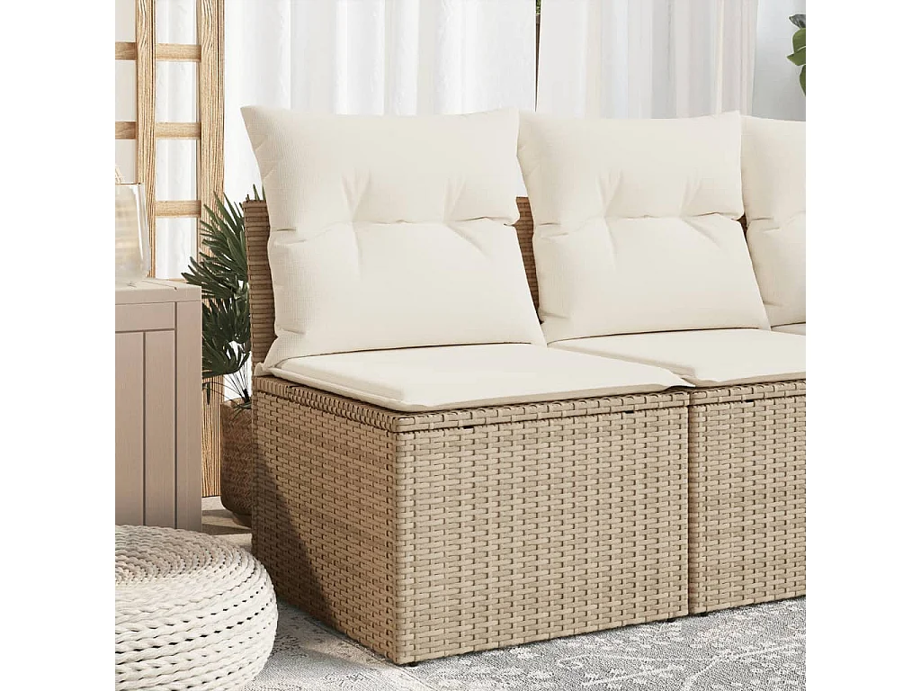 Canapé de jardin sans accoudoirs coussins beige résine tressée REO37553