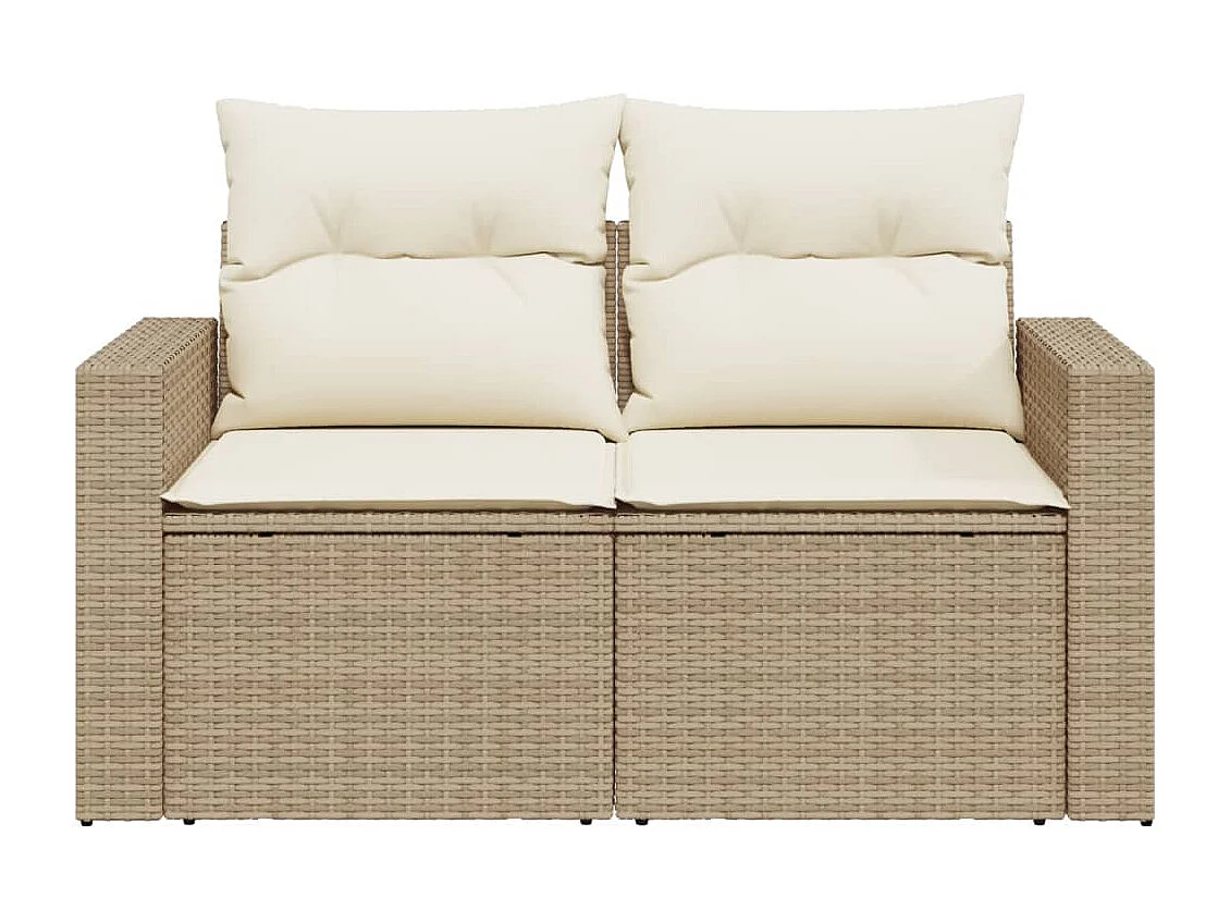 Canapé de jardin avec coussins 2 places beige résine tressée REO61913