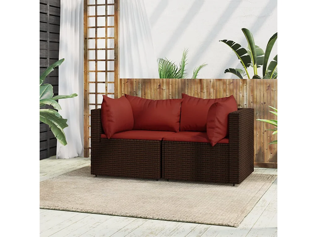 Tuinhoekbanken met kussens 2 st poly rattan bruin NL199634