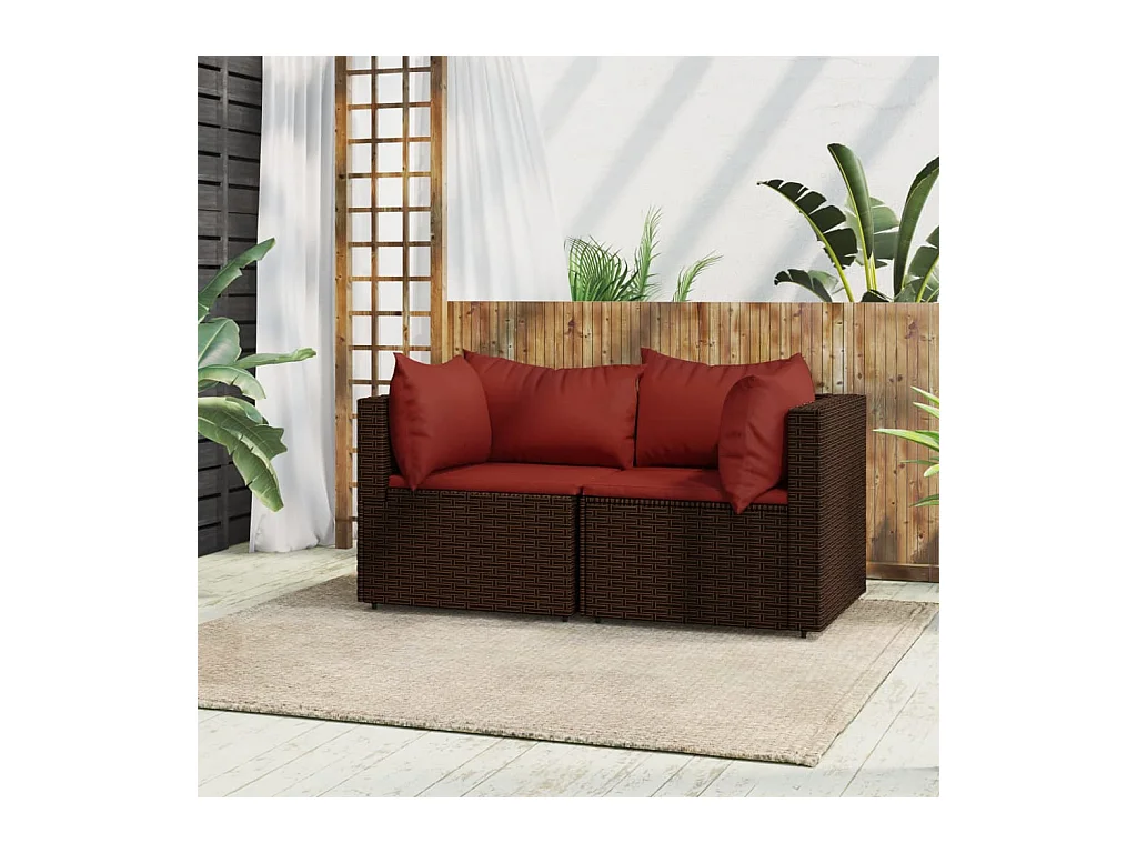 Canapés d'angle de jardin et coussins2pcs marron résine tressée REO72908