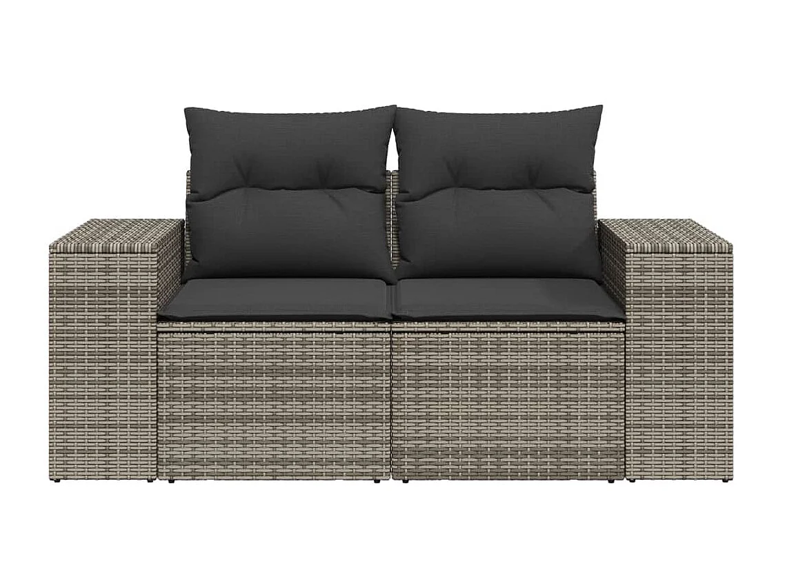 Canapé de jardin 2 places avec coussins gris résine tressée REO10188