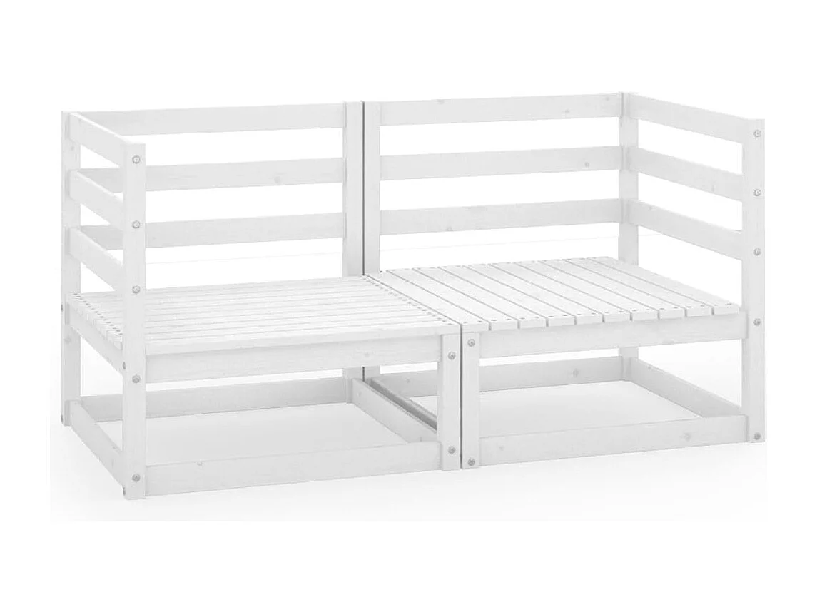 Canapé à 2 places de jardin Blanc Bois de pin solide REO97155