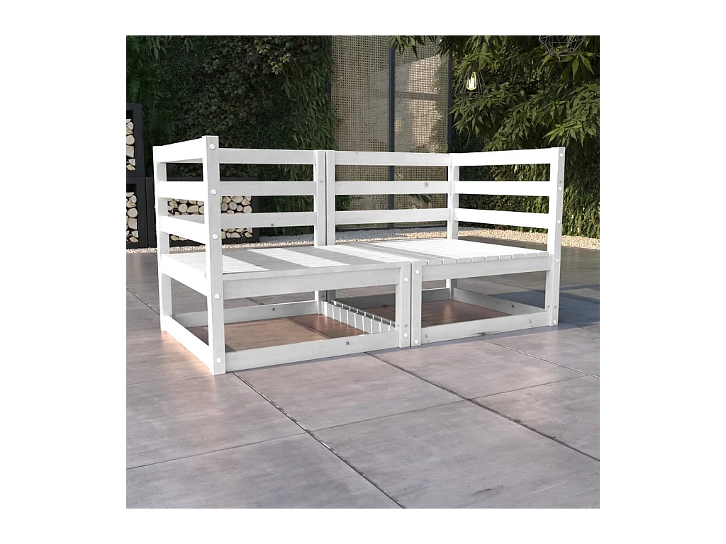 Canapé à 2 places de jardin Blanc Bois de pin solide REO97155