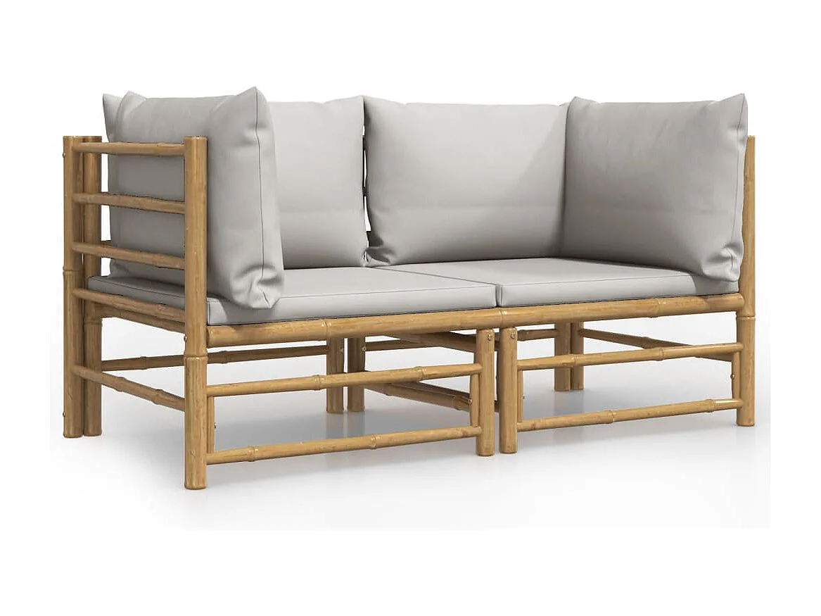 Sofás de canto p/ jardim bambu c/ almofadões 2 pcs cinza-claro PT875358