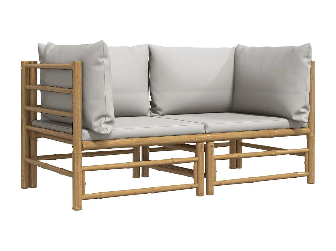Sofás de canto p/ jardim bambu c/ almofadões 2 pcs cinza-claro PT875358