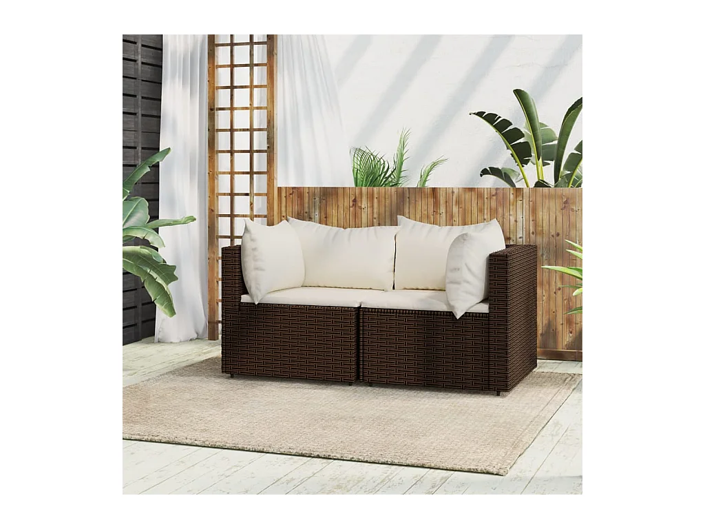 Canapés d'angle de jardin et coussins2pcs marron résine tressée REO91459