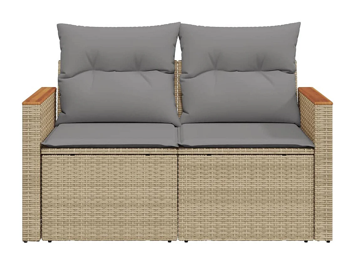 Canapé de jardin avec coussins 2 places beige résine tressée REO76175