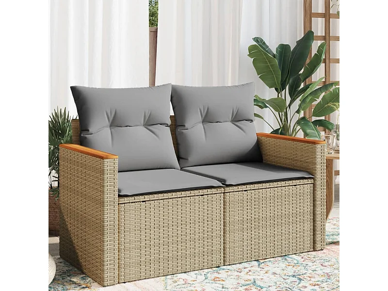 Canapé de jardin avec coussins 2 places beige résine tressée REO76175