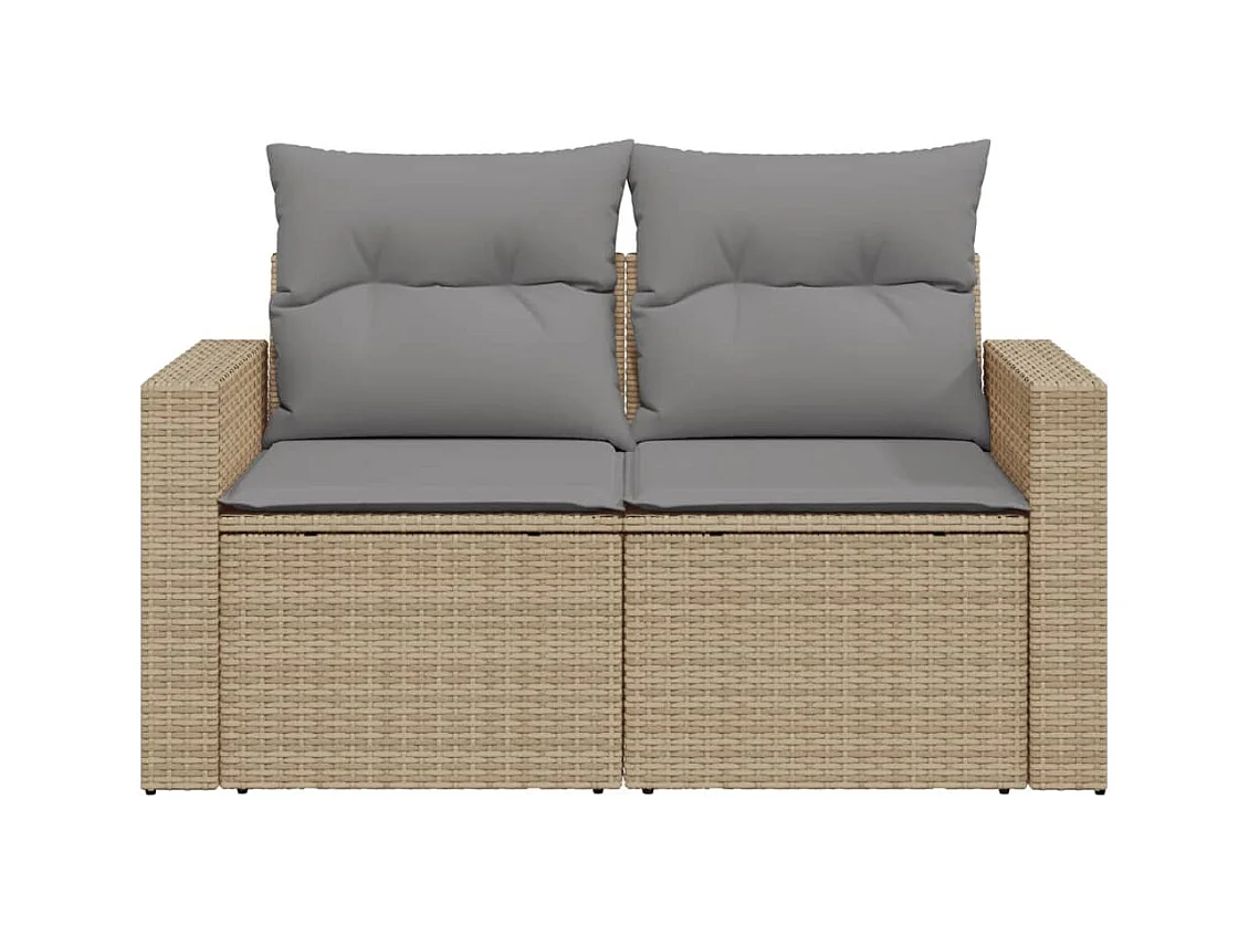 Canapé de jardin avec coussins 2 places beige résine tressée REO61962