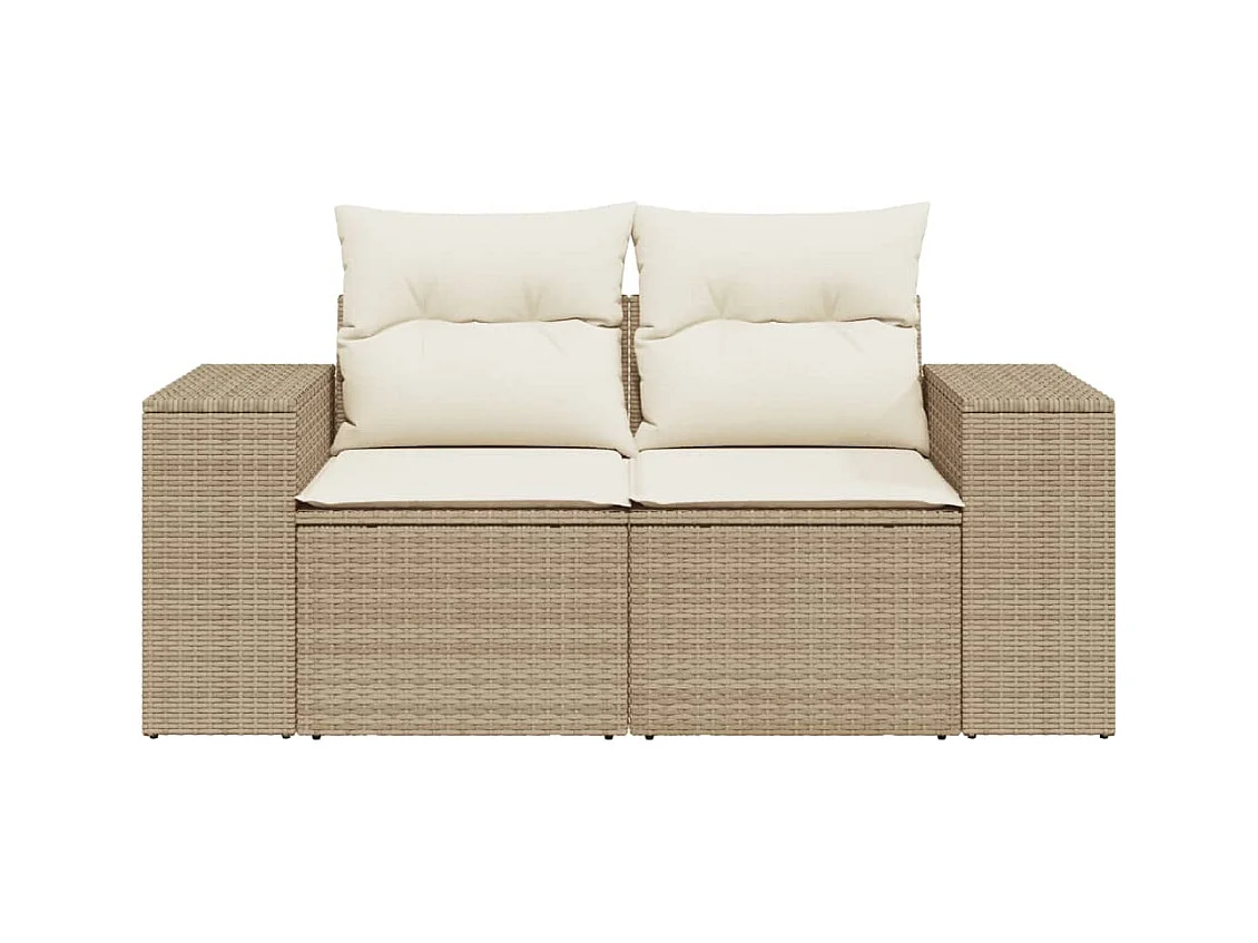 Canapé de jardin avec coussins 2 places beige résine tressée REO91969