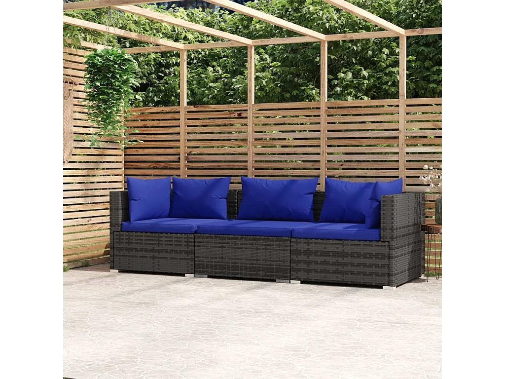 Canapé 3 places avec coussins Gris Résine tressée REO37209