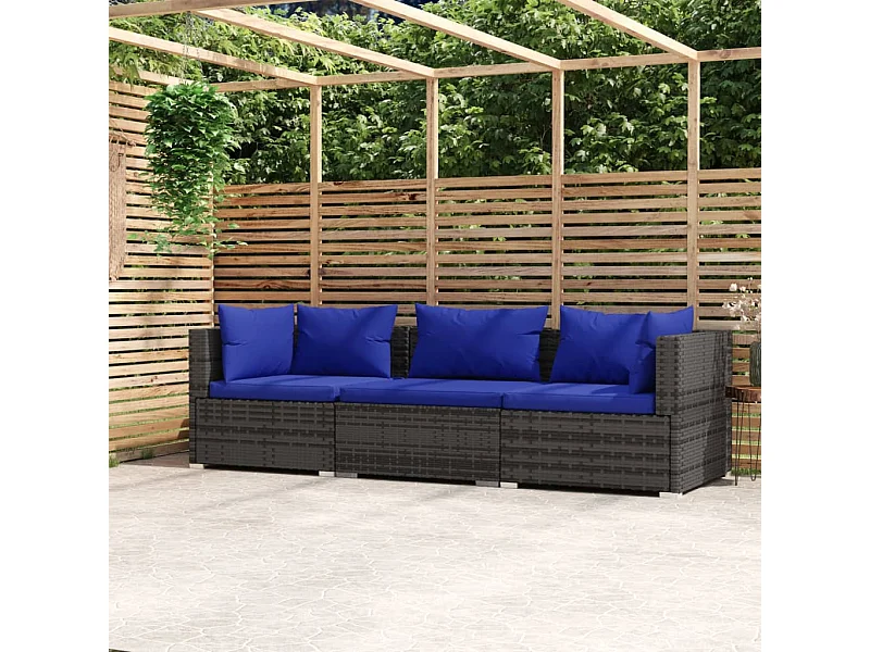 Canapé 3 places avec coussins Gris Résine tressée REO37209