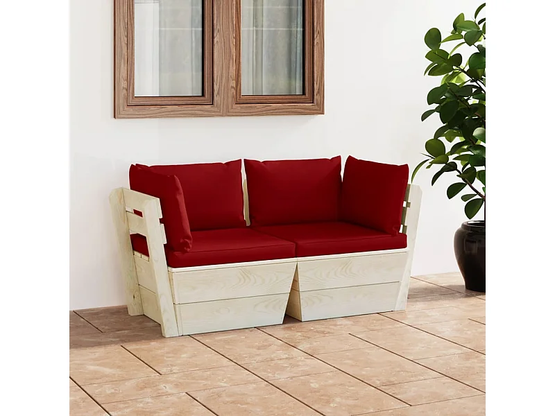 Canapé palette à 2 places de jardin avec coussins Bois d'épicéa REO75515