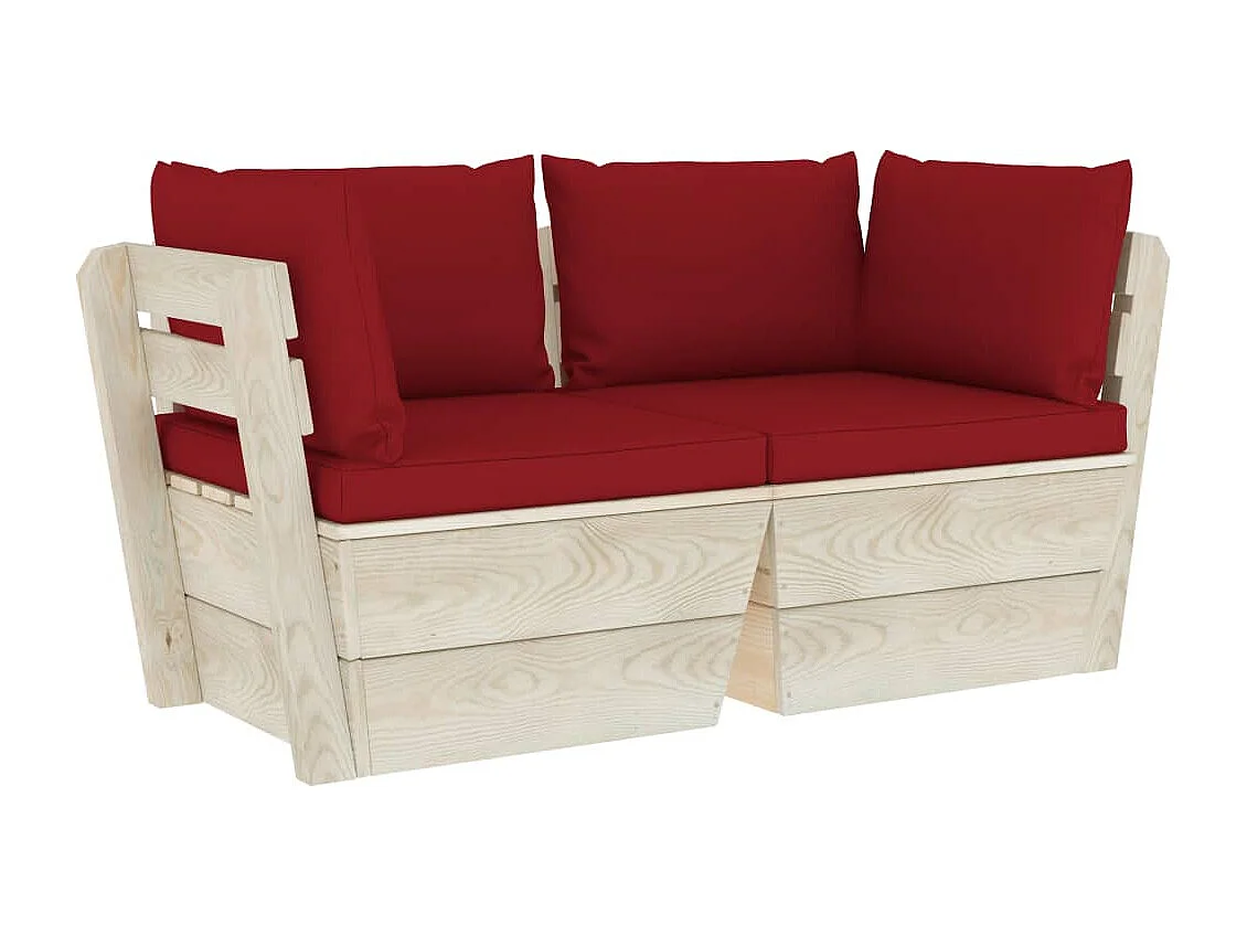 Canapé palette à 2 places de jardin avec coussins Bois d'épicéa REO75515