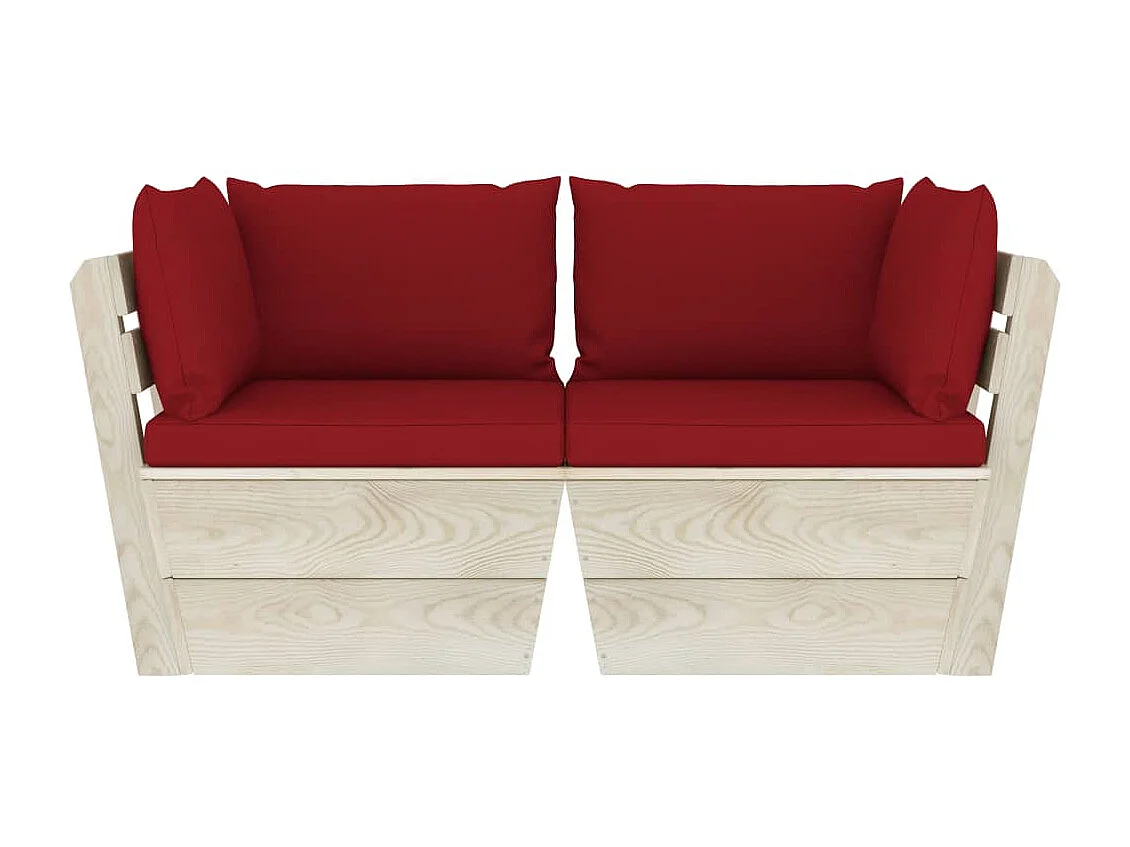 Canapé palette à 2 places de jardin avec coussins Bois d'épicéa REO75515