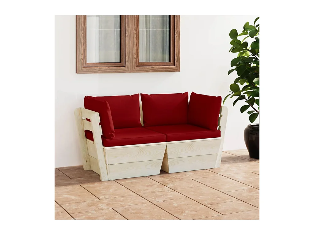 Canapé palette à 2 places de jardin avec coussins Bois d'épicéa REO75515