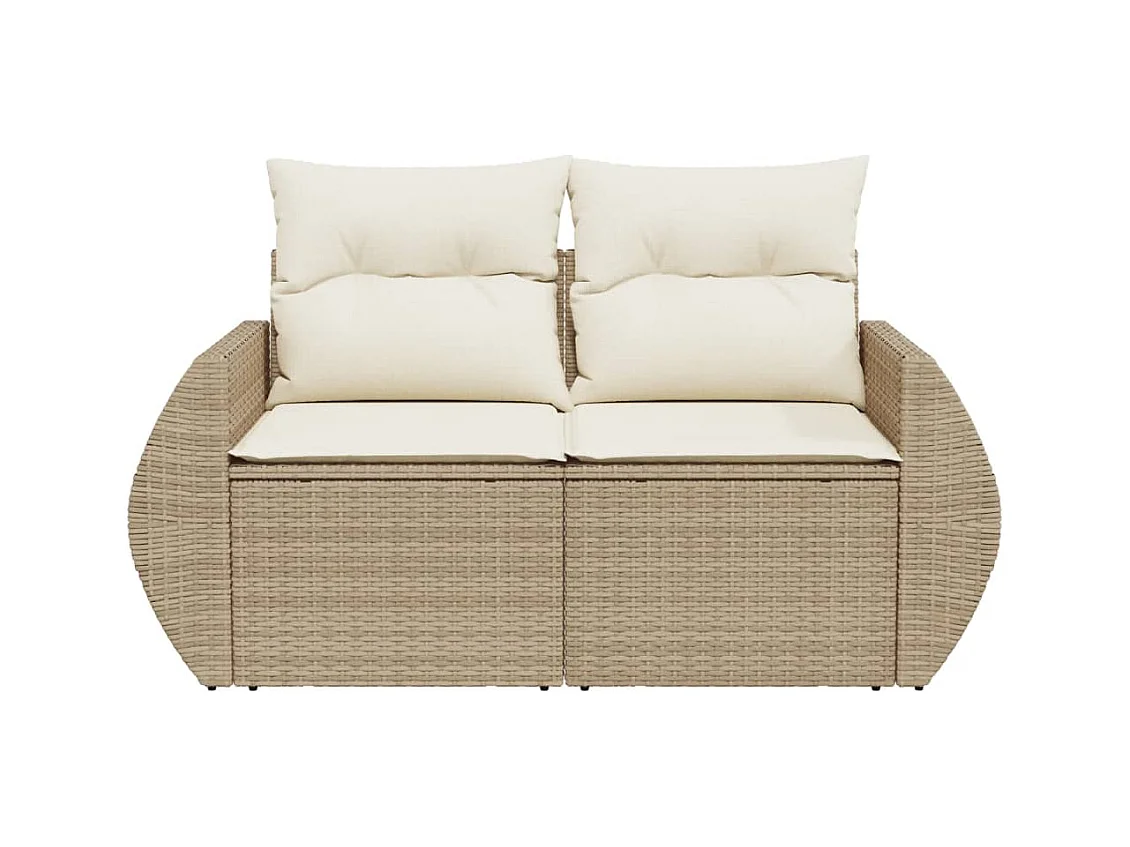 Canapé de jardin avec coussins 2 places beige résine tressée REO76043