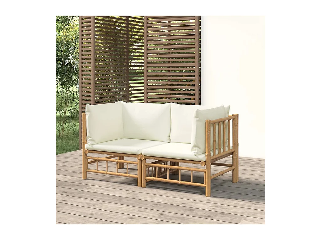 Canapés d'angle de jardin avec coussins blanc crème 2pcs bambou REO64493