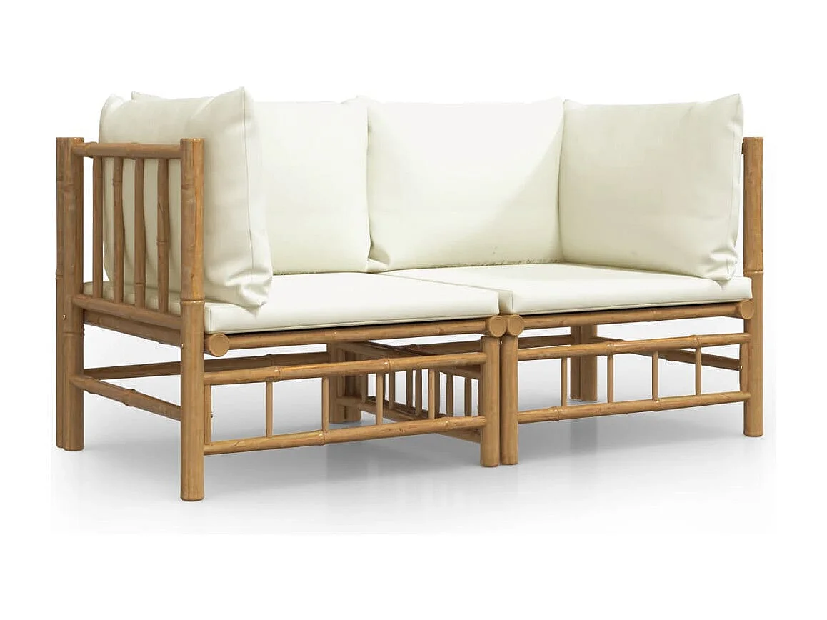 Canapés d'angle de jardin avec coussins blanc crème 2pcs bambou REO64493