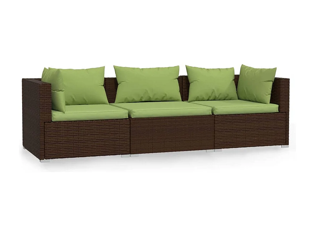 Canapé 3 places avec coussins Marron Résine tressée REO26670