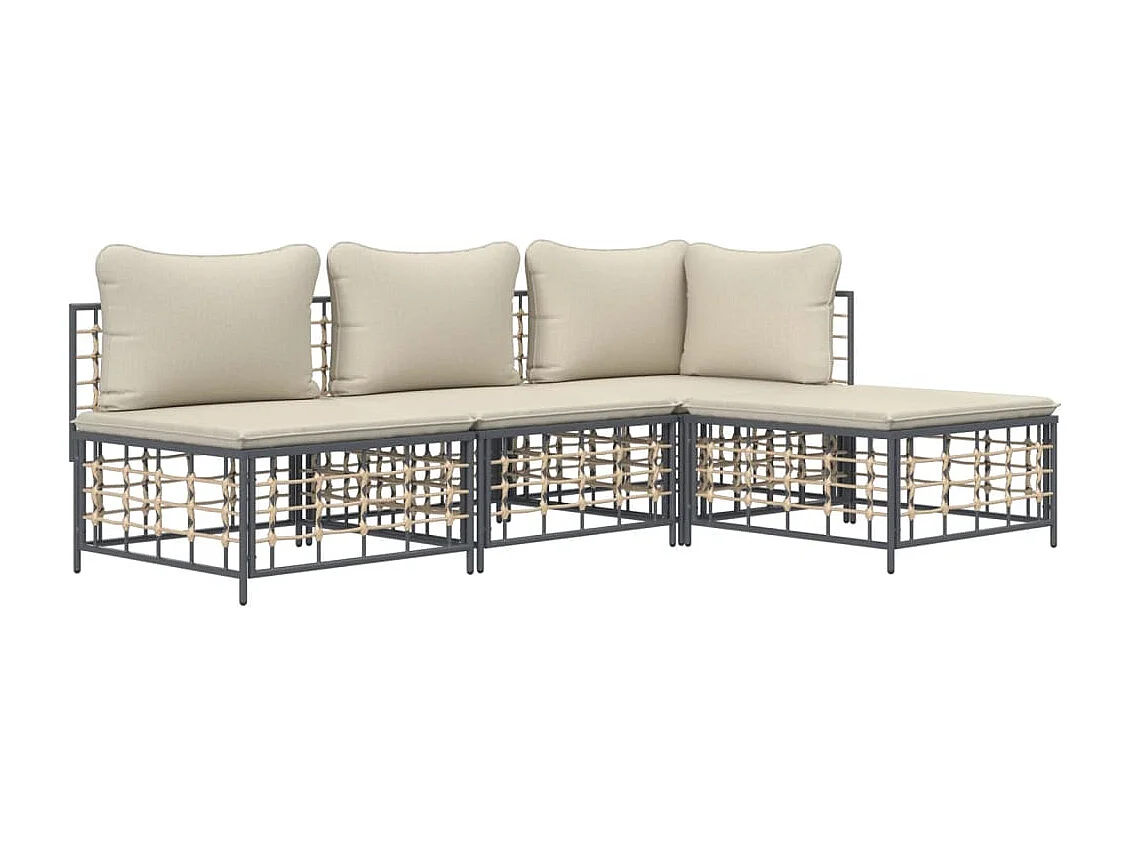 Salon de jardin 4 pcs avec coussins anthracite résine tressée REO87323