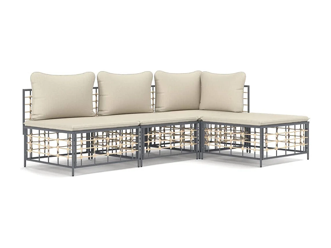 Salon de jardin 4 pcs avec coussins anthracite résine tressée REO87323