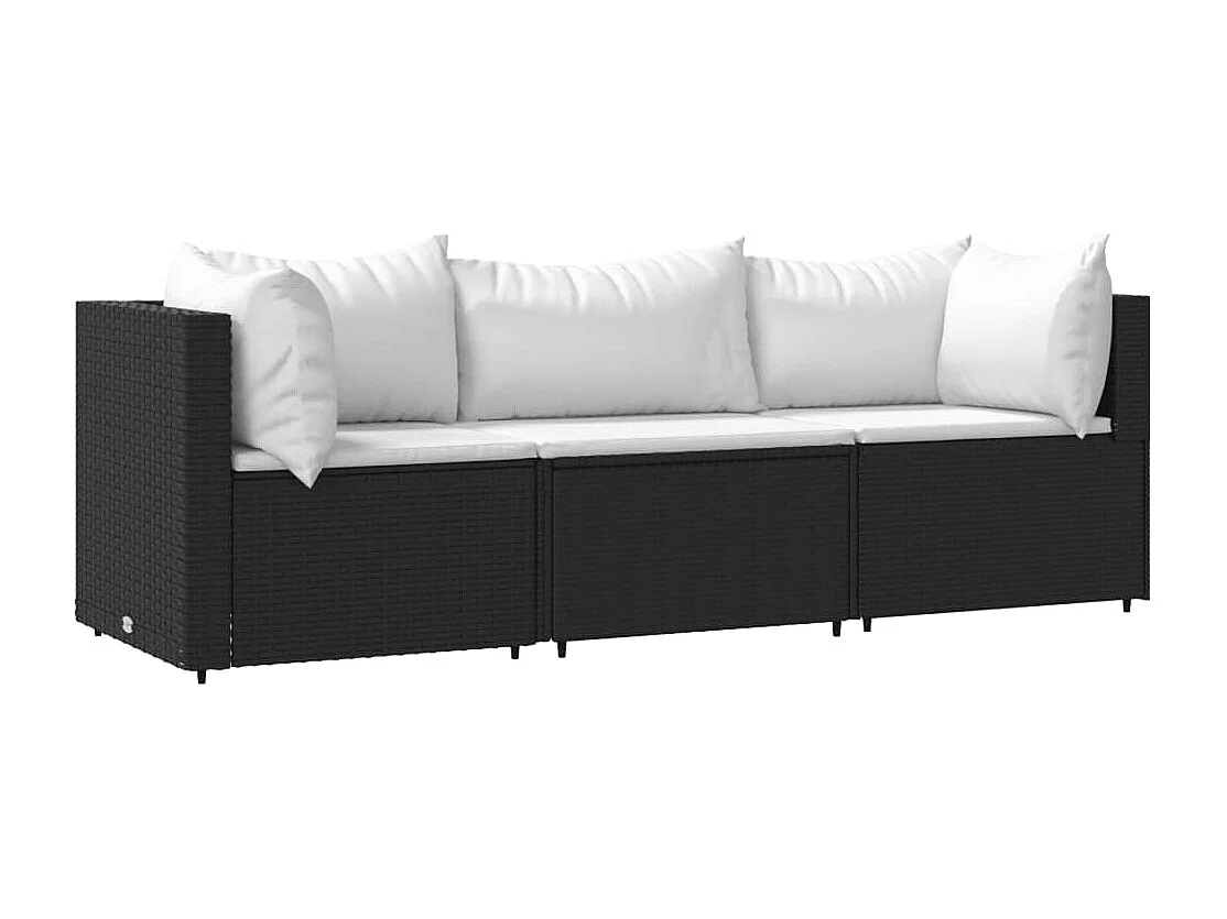 3-tlg. Garten-Sitzgruppe: Sofa + Tisch | Garten-Lounge-Set mit Kissen Schwarz Poly Rattan -GKD727133