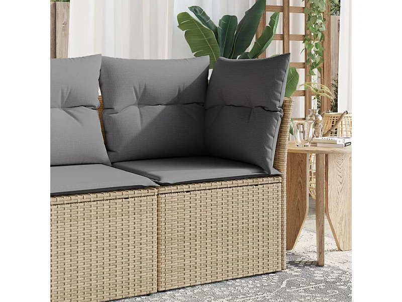 Sofá de jardín sin reposabrazos con cojines ratán PE beige KOW28436