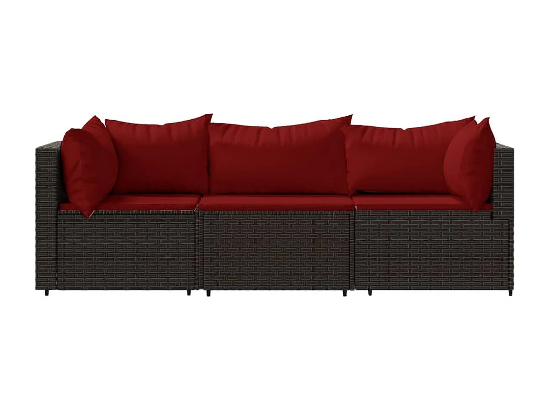 Salon de jardin 3 pcs avec coussins marron résine tressée REO20886