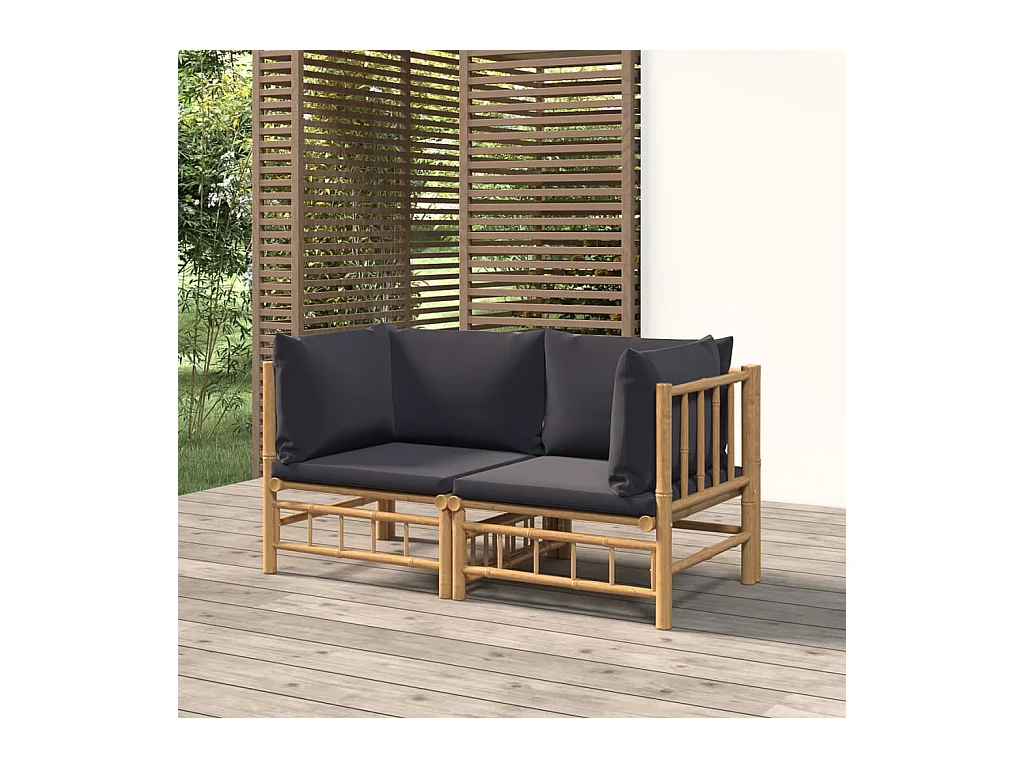 Canapés d'angle de jardin avec coussins gris foncé 2 pcs bambou REO10711