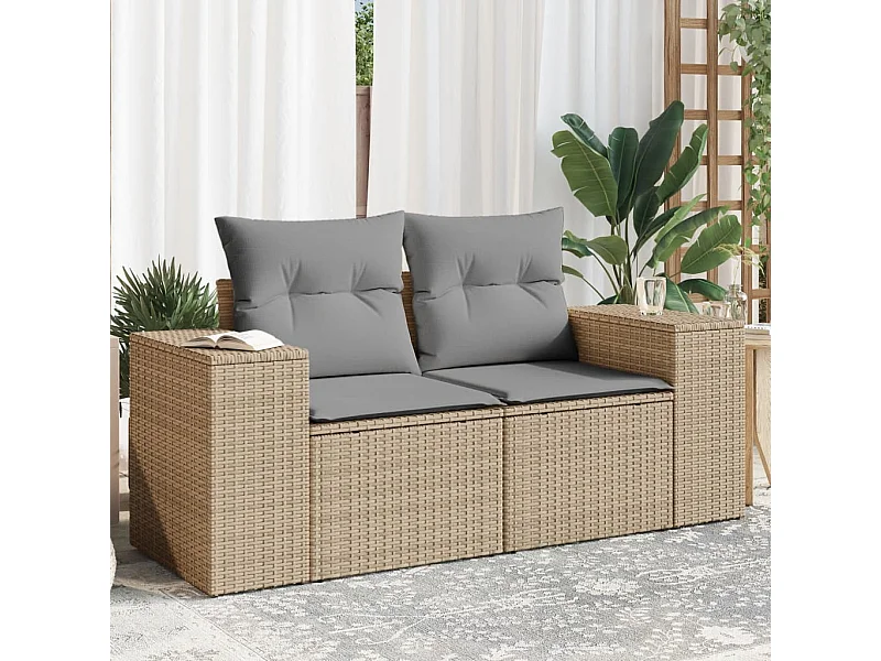 Sofá de jardín con cojines de 2 plazas ratán sintético beige KOW72278