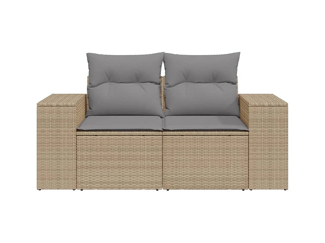 Canapé de jardin avec coussins 2 places beige résine tressée REO30702