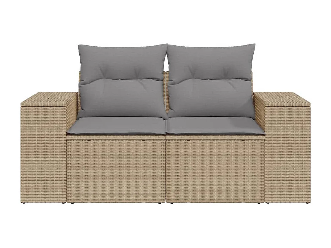 Canapé de jardin avec coussins 2 places beige résine tressée REO30702