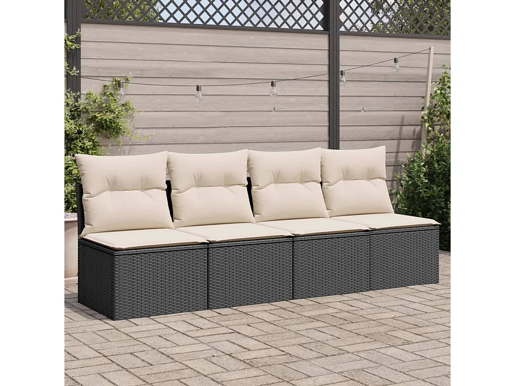 Canapé de jardin avec coussins 4 places noir résine tressée REO59840